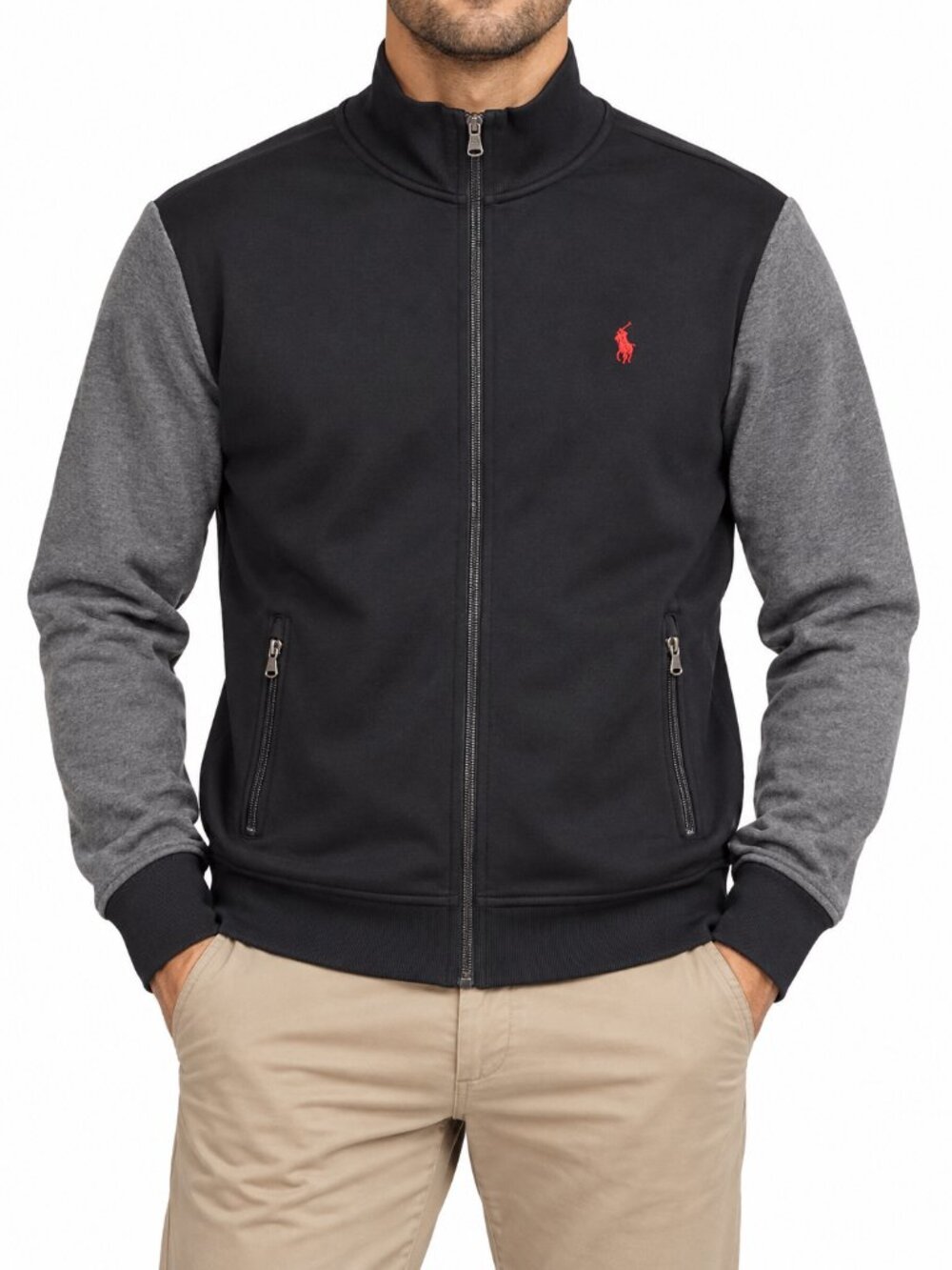 Polo Ralph Lauren Men’s M Black Gray Cotton Full Zip Track Jacket